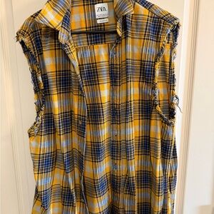 Zara Yellow and Navy Plaid Shirt